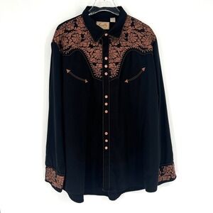 Scully Western Shirt Mens XXL Embroidered Floral Rodeo Country Black Brown
